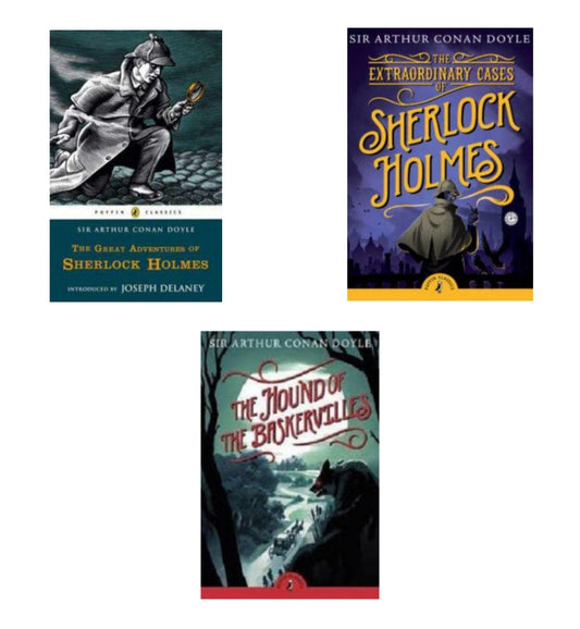 Set of 3 Arthur Conan Doyle books The Great Adventures of Sherlock Holmes / the extraordinary cases of sherlock holmes / the hound of baskervilles