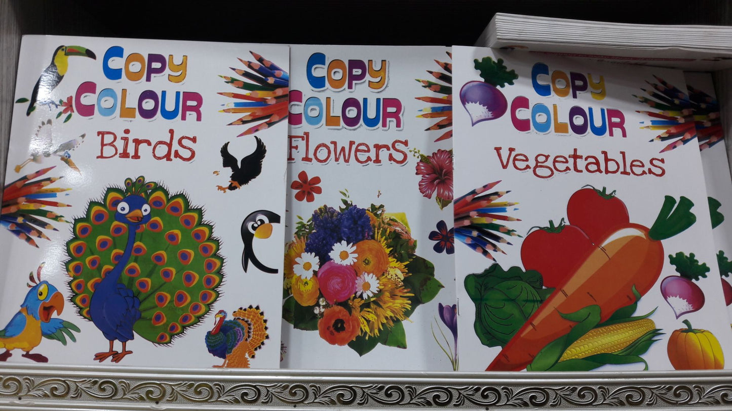 Copy Colour Flowers , Vegetables , Birds set of 3