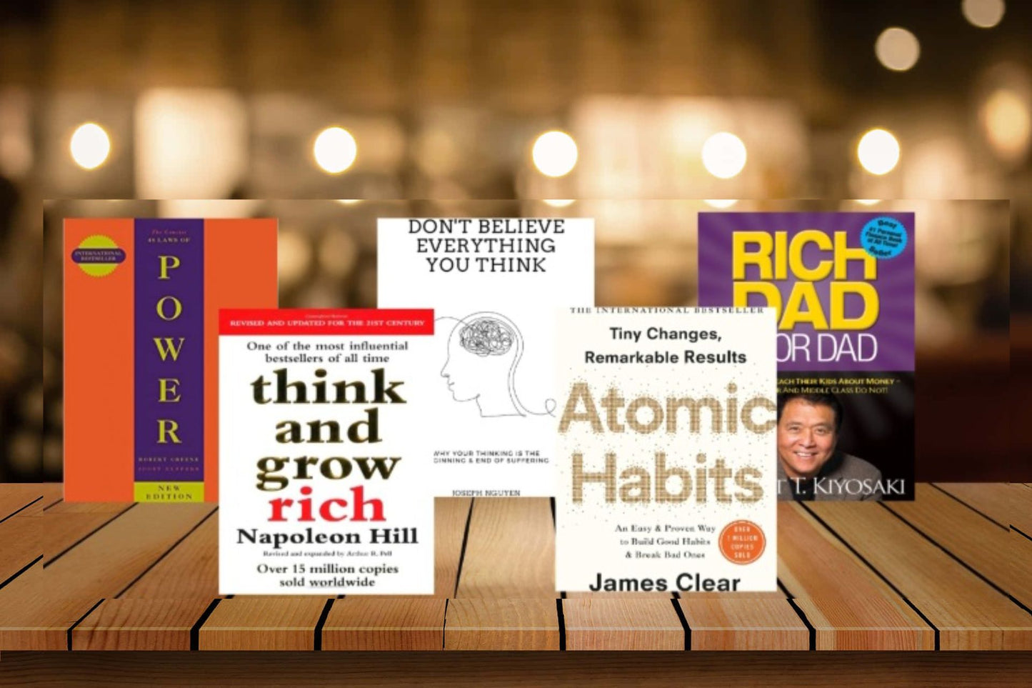 the concise 48 laws of power , Don't believe everything you think , think and grow rich , atomic habits , rich dad poor dad set of 5 books self help and motivational books