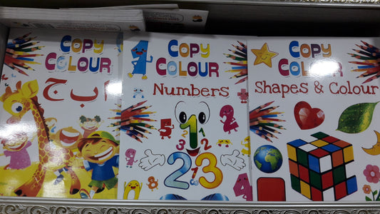 Copy Colour  Numbers , Shapes and colour set of 3 books