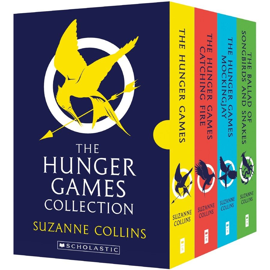 the hunger games 4 books set by suzanne collins ( the hunger games , catching fire , mockingjay , the ballad of songbirds and snakes)