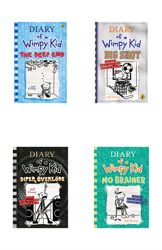 Diary of A Wimpy kid 4 books set ( The Deep end / Big shot / Diper overlode / No Brainer)